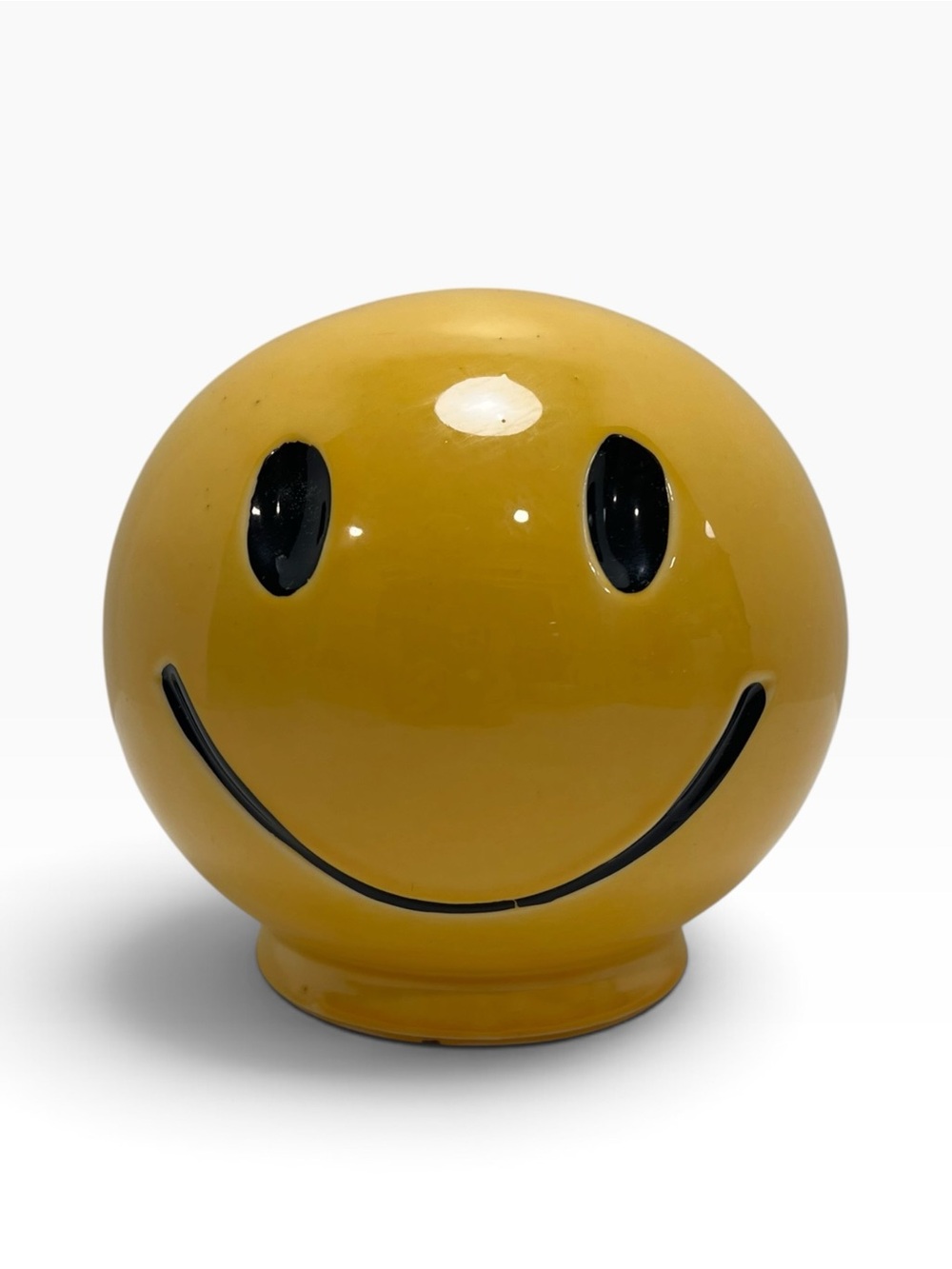 Vintage 1971 McCoy Pottery Yellow Smiley Face Forrest Gump Coin Bank USA